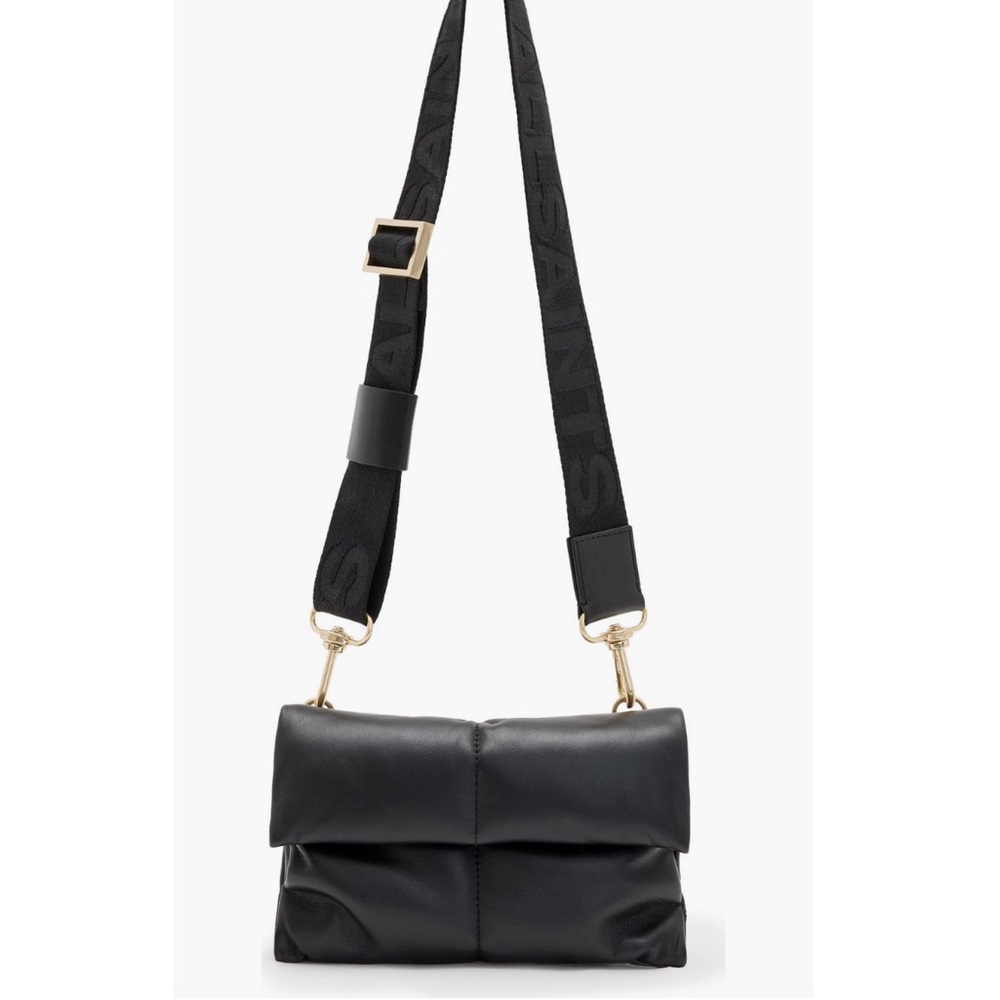 All Saints Black Padded Leather Crossbody with Logo Strap